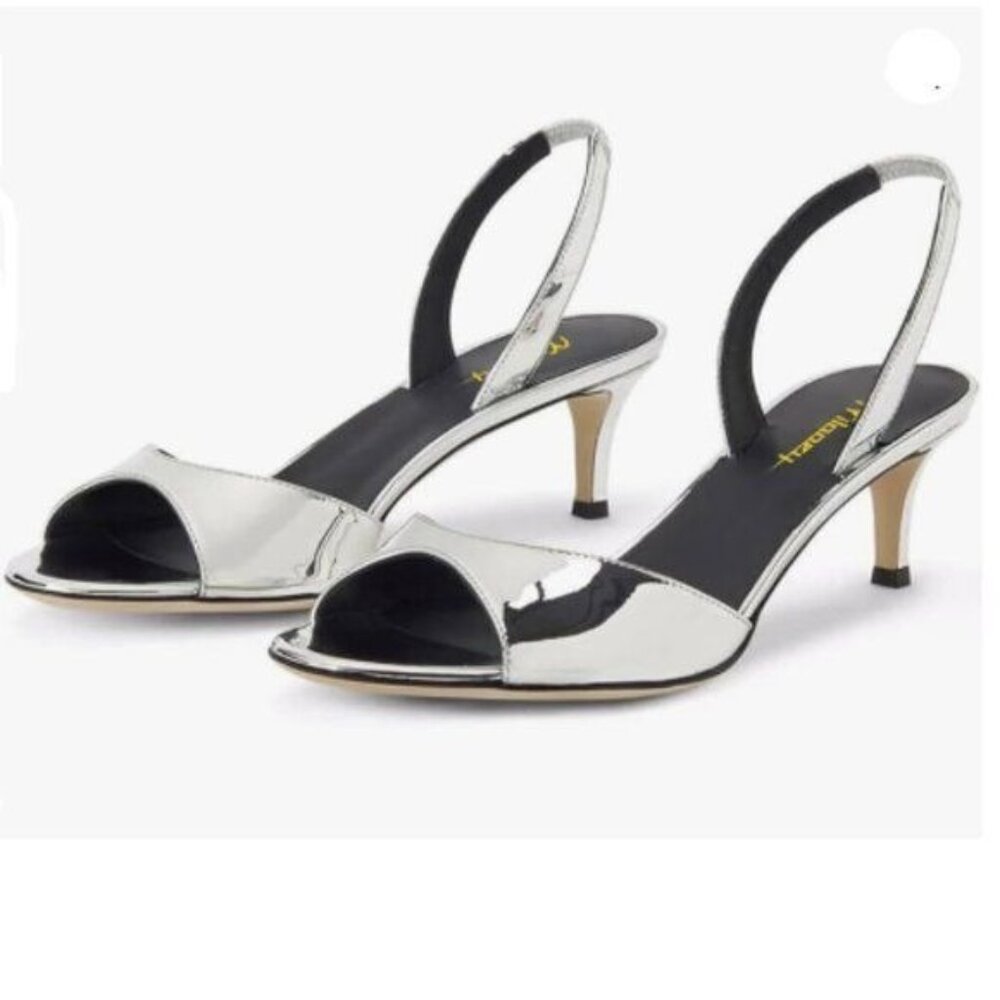 Milooey shoes Women Comfy Slingback Kitten Low Heels Elegant Peep Toe  Silver